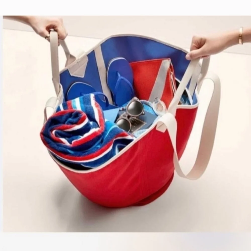 Rothy's Blue and Red Reversible Beach Bag Tote - NWT